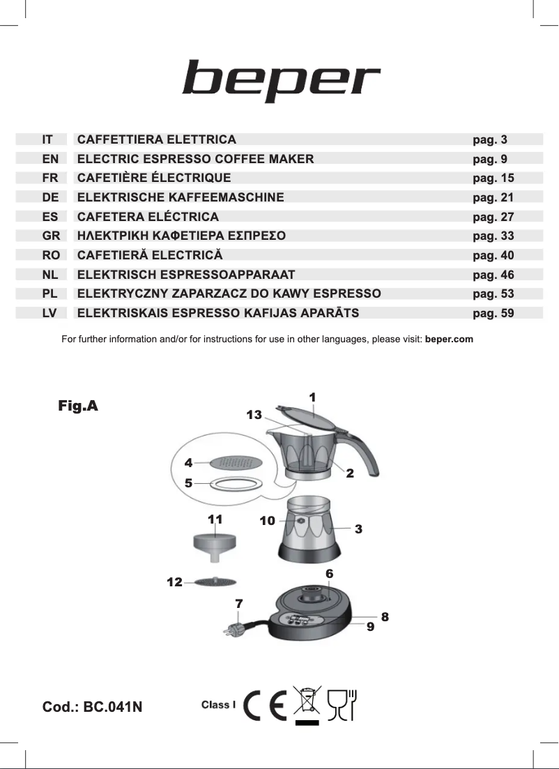 Page 1 de la notice Manuel utilisateur Beper BC.041N