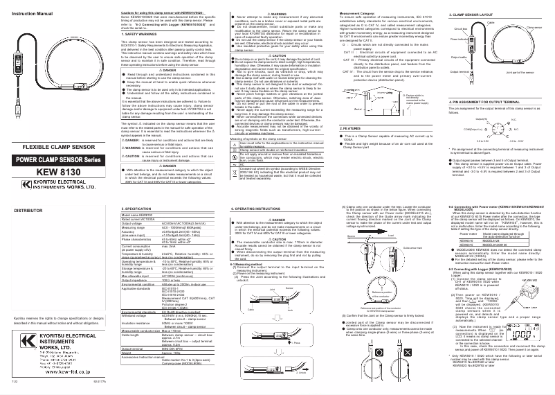 Page 1 de la notice Manuel utilisateur Kyoritsu KEW 8130