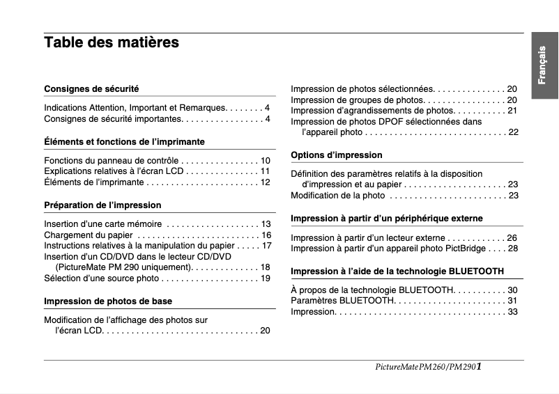 Image de la première page du manuel de l'appareil PictureMate PM260