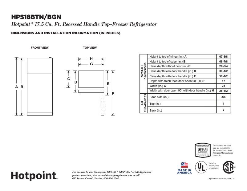 Page n°1 - Fiche technique Hotpoint HPS18BTNRWW