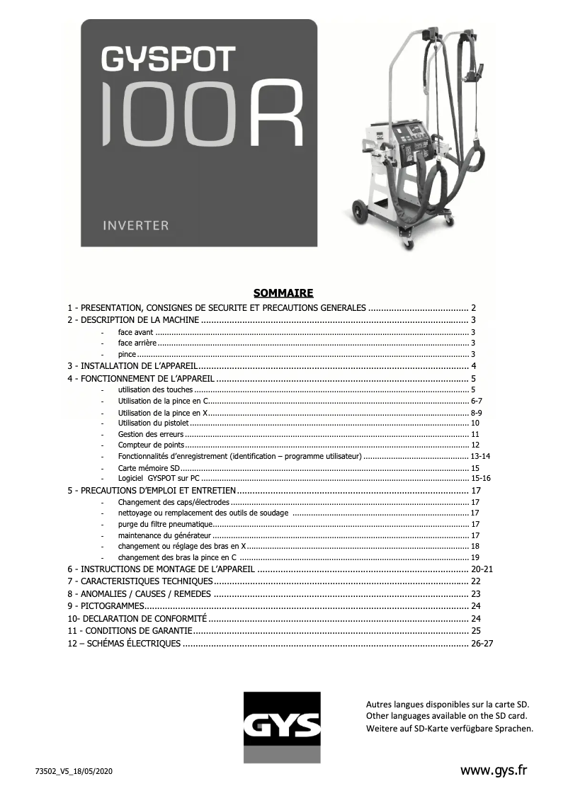 Image de la première page du manuel de l'appareil Gyspot 100 R.C
