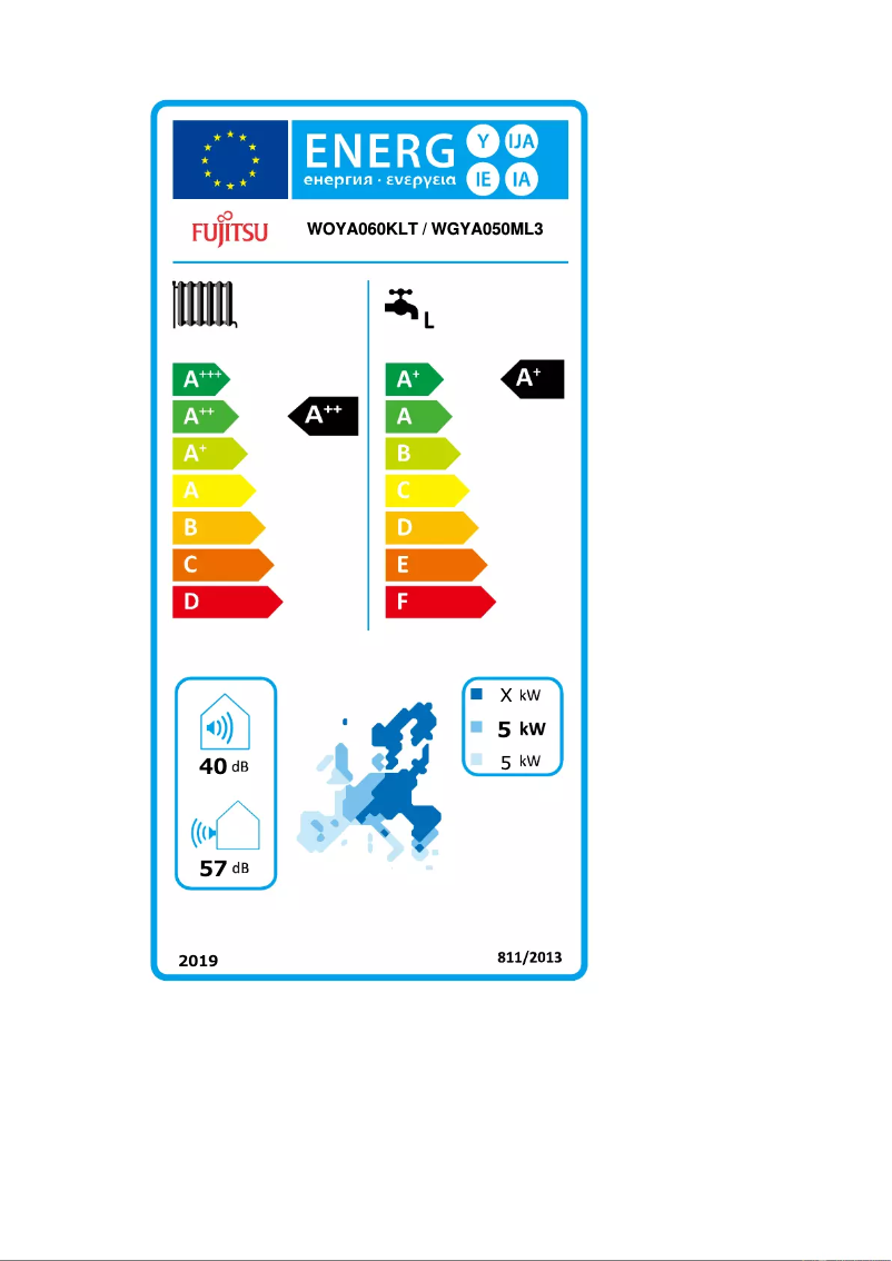 Page 1 de la notice Label énergétique Fujitsu Waterstage WGYA050ML3