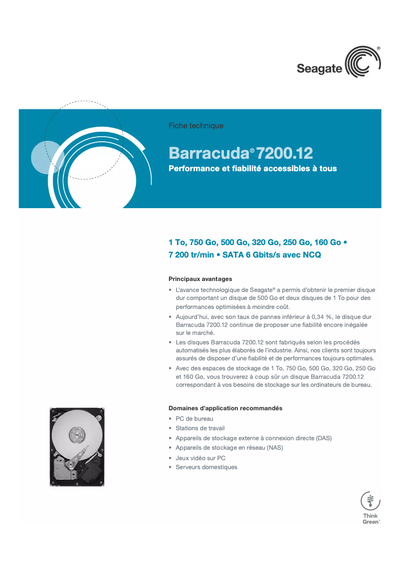 Page 1 de la notice Manuel utilisateur Seagate Barracuda Spinpoint 500GB