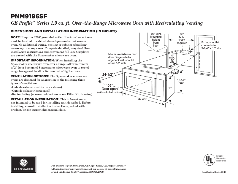 Página 1 del manual Ficha técnica GE Profile PNM9196SFSS
