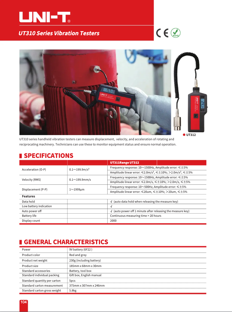Page 1 de la notice Fiche technique Uni-T UT312