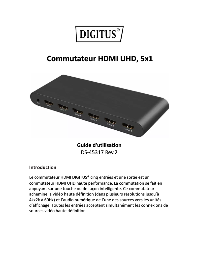 Page 1 de la notice Manuel utilisateur Digitus DS-45317