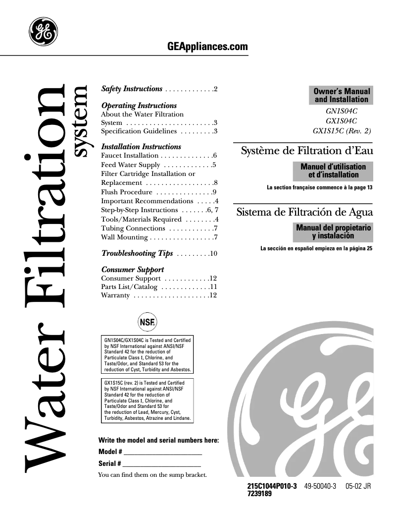 Page n°1 - Guide d'installation GE GX1S15C