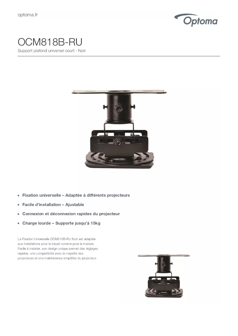 Page 1 de la notice Fiche technique Optoma OCM818B-RU