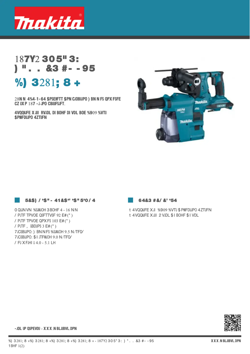 Page 1 de la notice Fiche technique Makita DHR281ZWJ