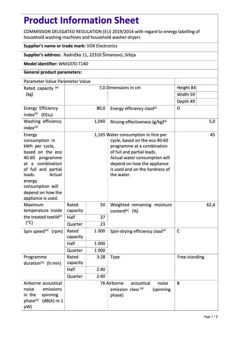 Image de la première page du manuel de l'appareil WM1070-T14D