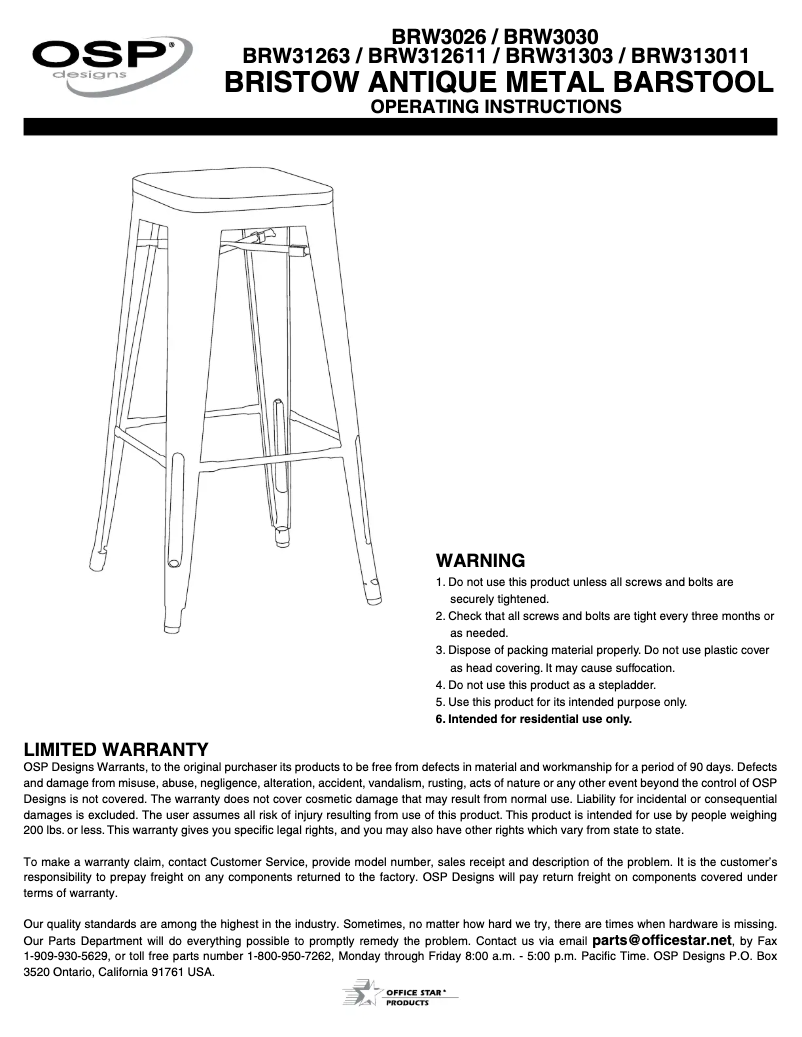 Image de la première page du manuel de l'appareil Bristow