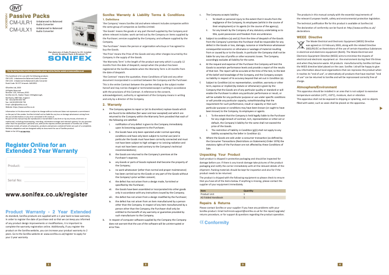 Page n°1 - Manuel utilisateur Sonifex CM-ULX1
