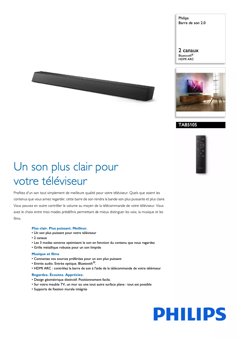 Page n°1 - Fiche technique Philips TAB5105
