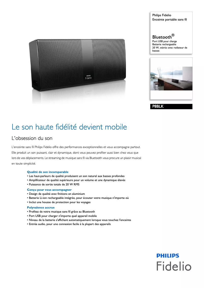 Page 1 de la notice Fiche technique Philips Fidelio P8