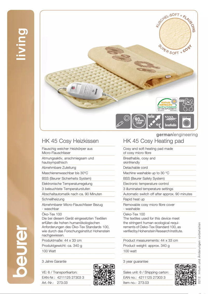 Page n°1 - Fiche technique Beurer HK 45