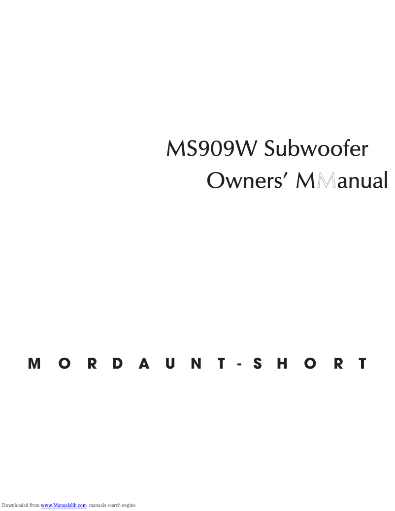 Page 1 de la notice Manuel utilisateur Mordaunt-Short MS 909W