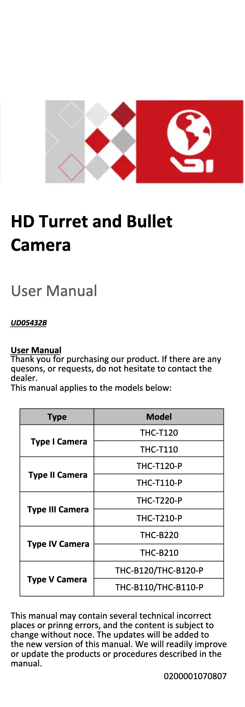 Image de la première page du manuel de l'appareil THC-B220-C