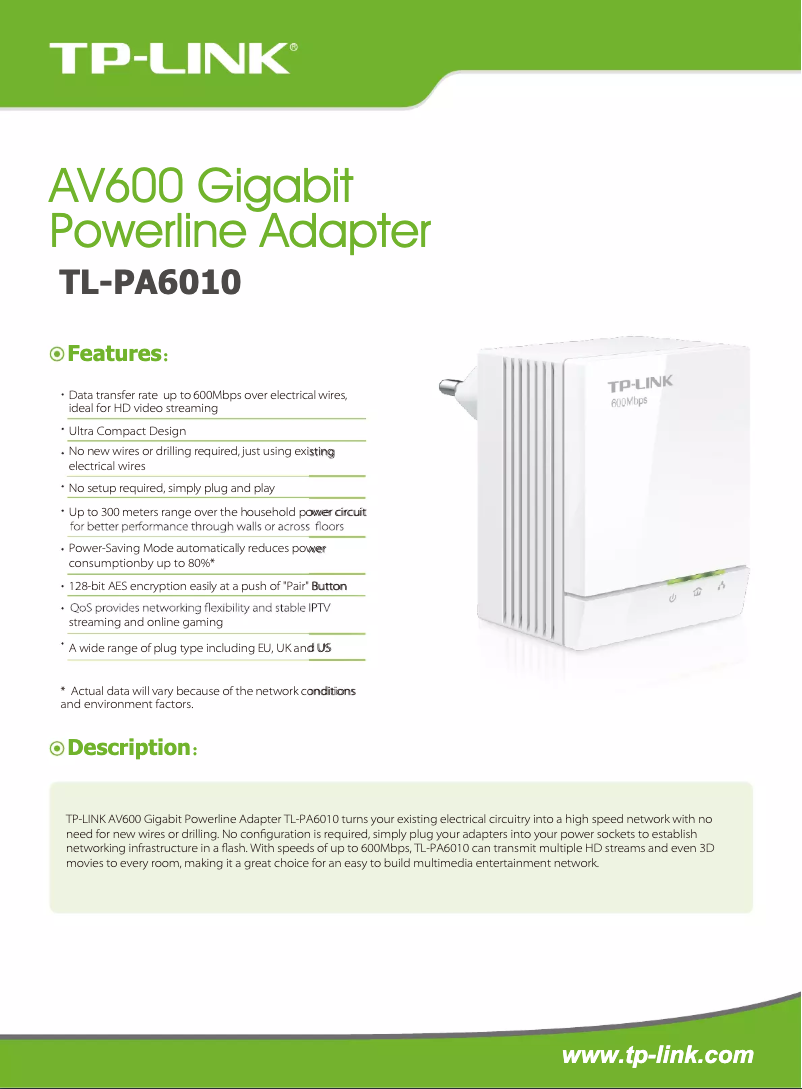 Page 1 de la notice Manuel utilisateur TP-Link TL-PA6010