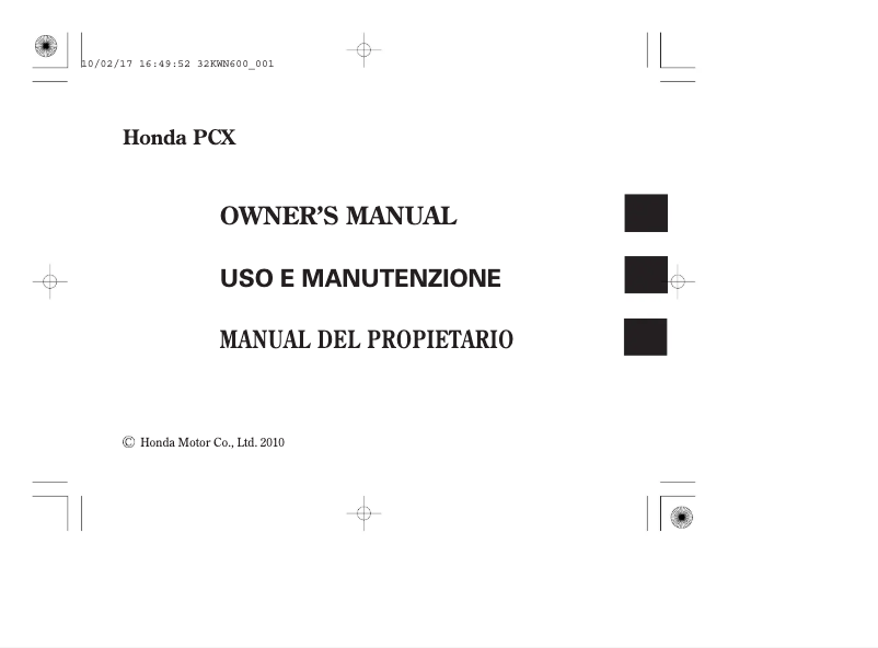 Page 1 de la notice Manuel utilisateur Honda PCX 125 (2010)
