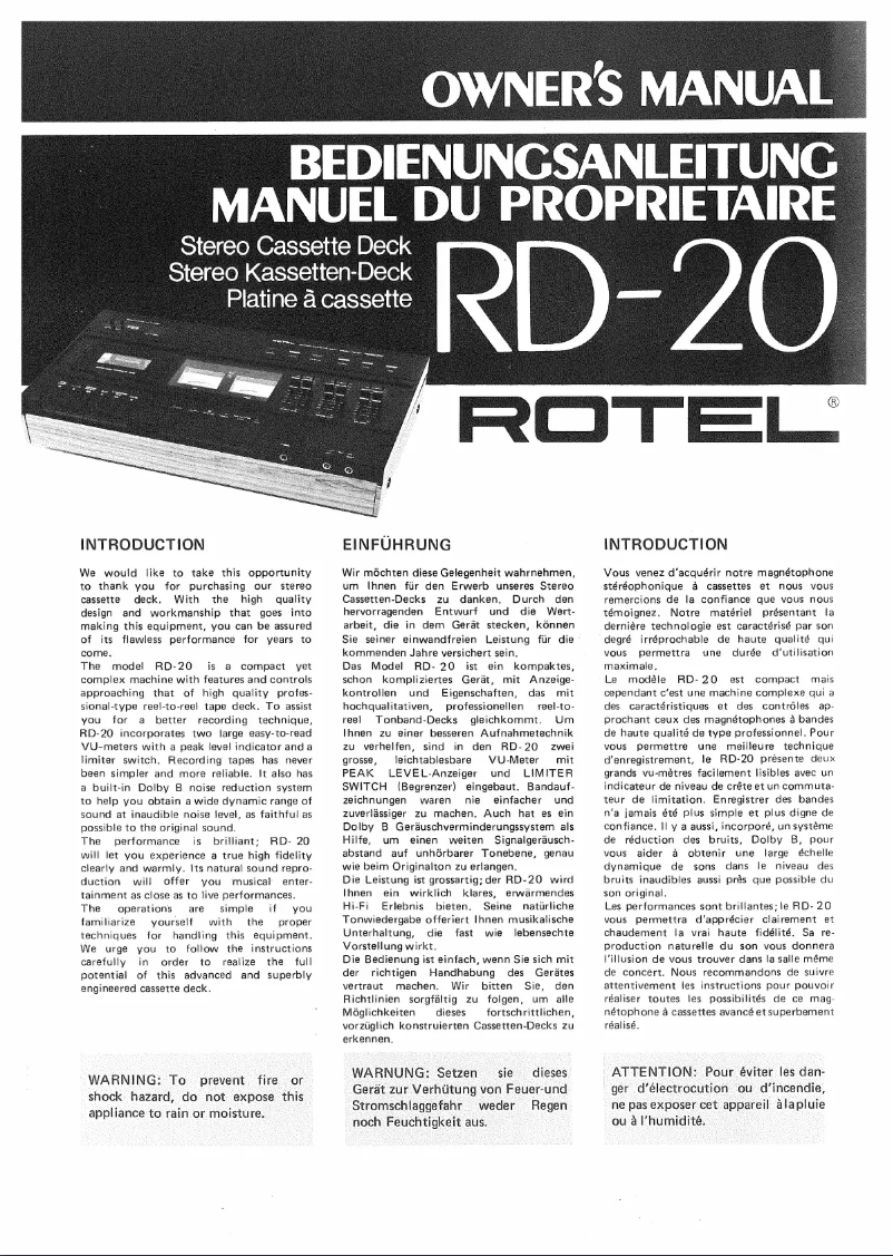 Image de la première page du manuel de l'appareil RD-20