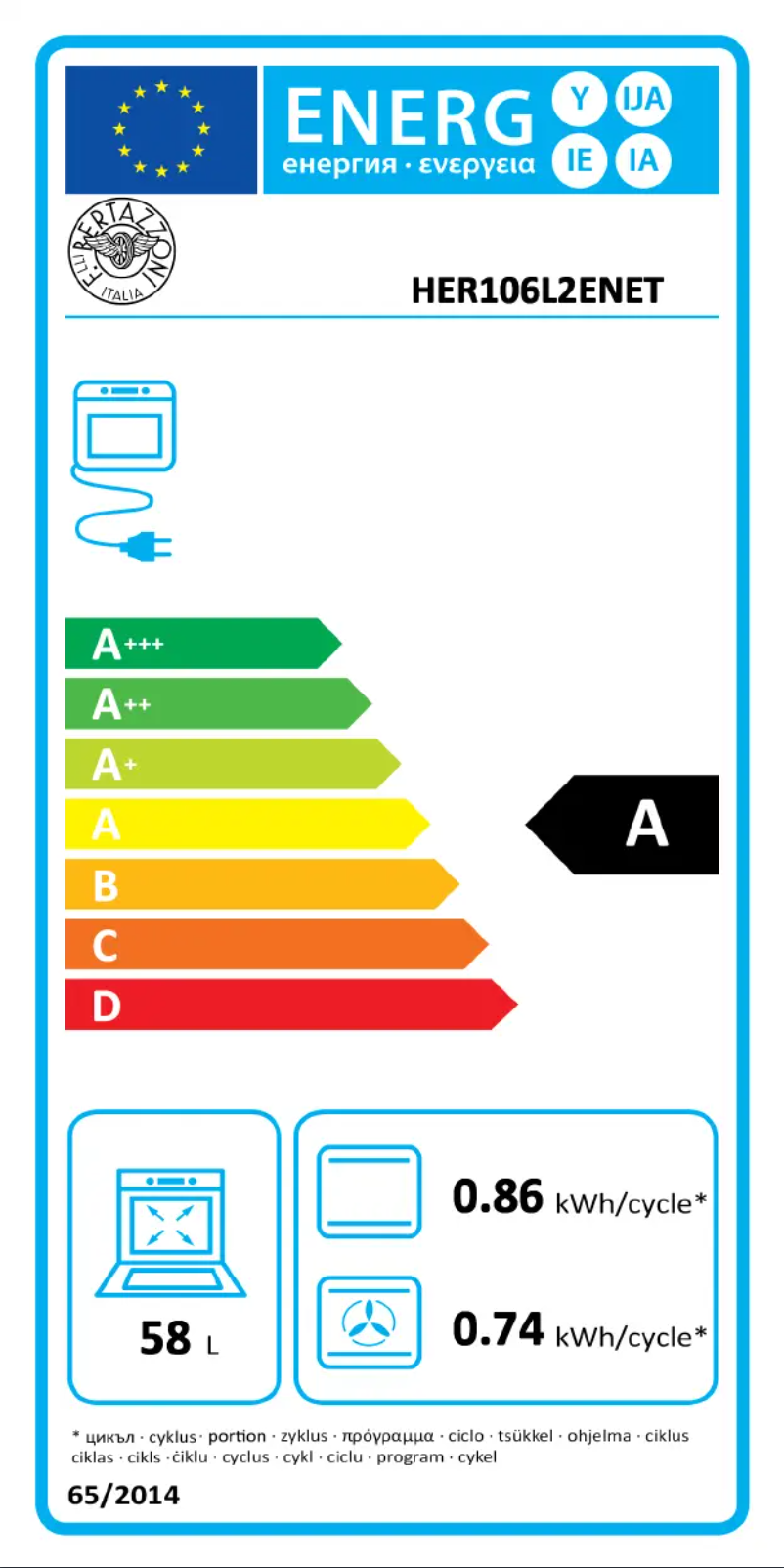 Page 1 de la notice Label énergétique Bertazzoni HER106L2ENET