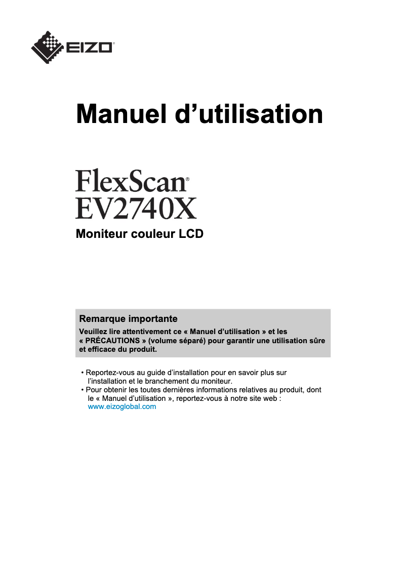 Page 1 de la notice Manuel utilisateur Eizo FlexScan EV2740X