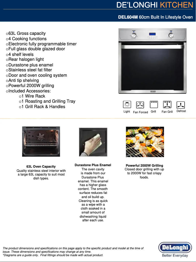 Page 1 de la notice Fiche technique DeLonghi DEL604M