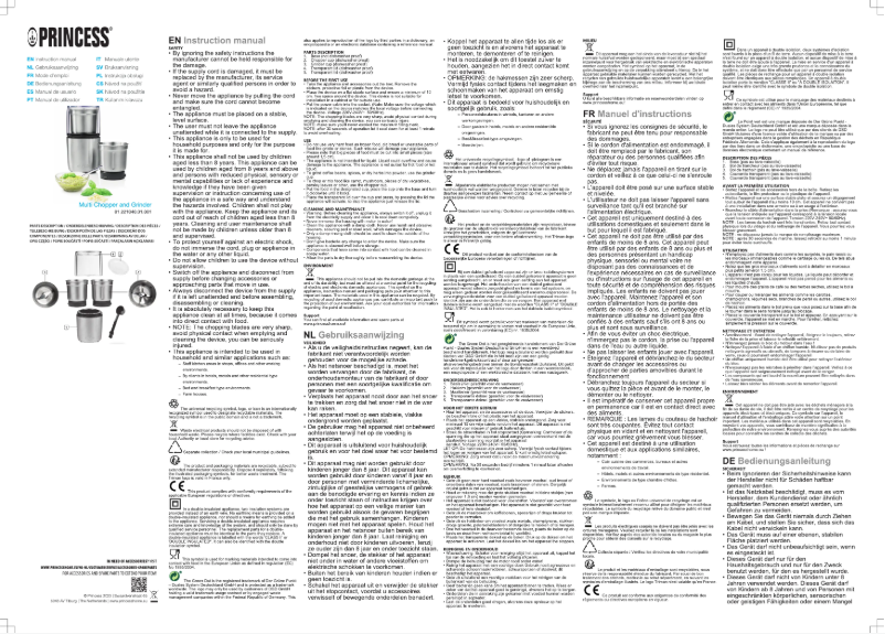 Page 1 de la notice Manuel utilisateur Princess Multi Chopper and Grinder 221040