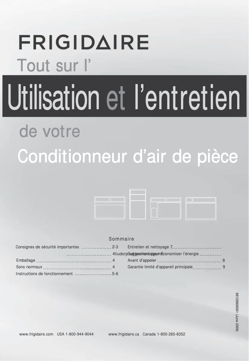 Page 1 de la notice Manuel utilisateur Frigidaire FFRA0611U1E