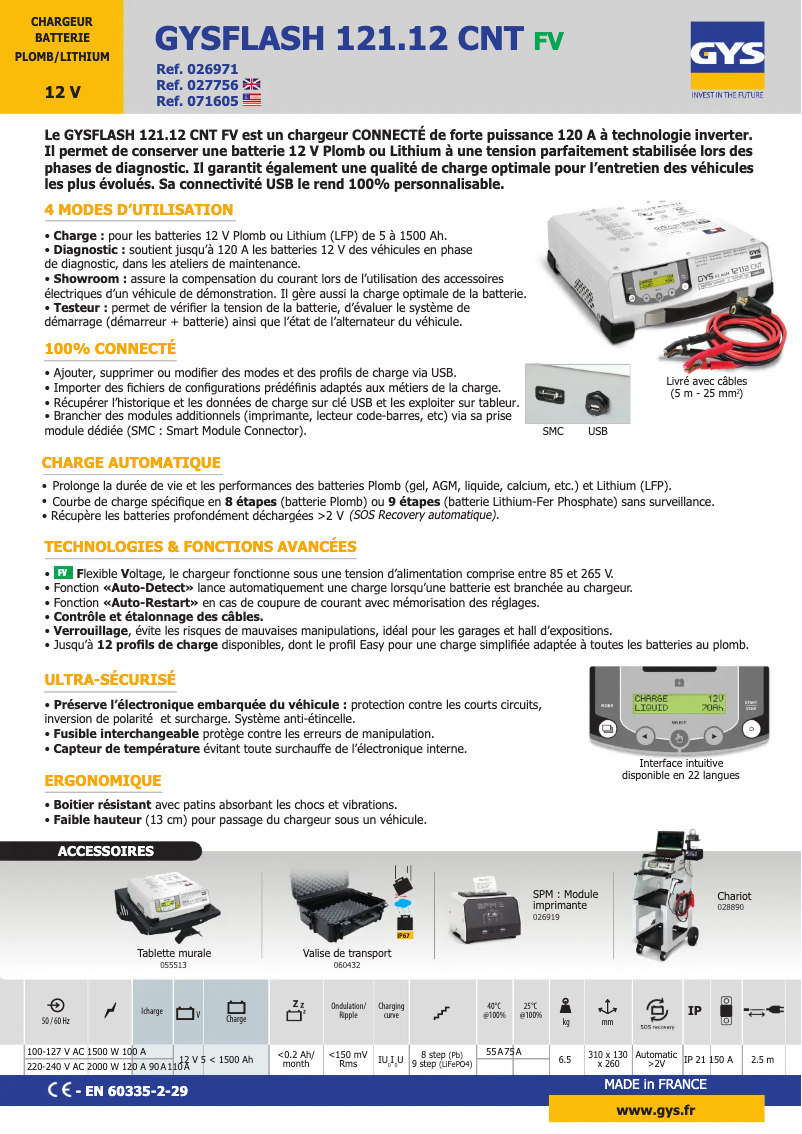 Page 1 de la notice Fiche technique GYS Gysflash 121.12 Cnt-Fv