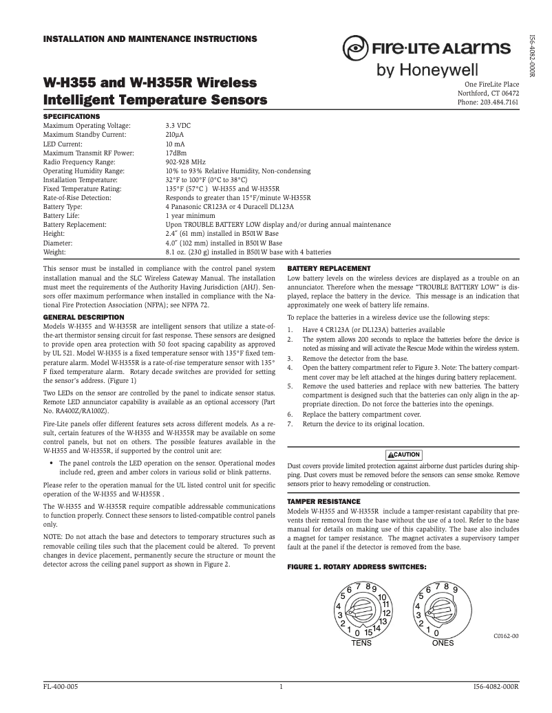 Page 1 de la notice Manuel utilisateur Fire-Lite SWIFT W-H355R