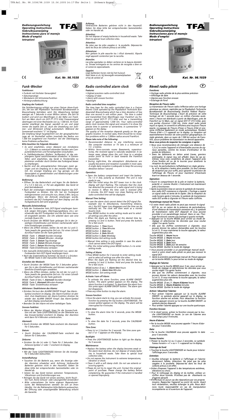 Page 1 de la notice Manuel utilisateur TFA 98.1039