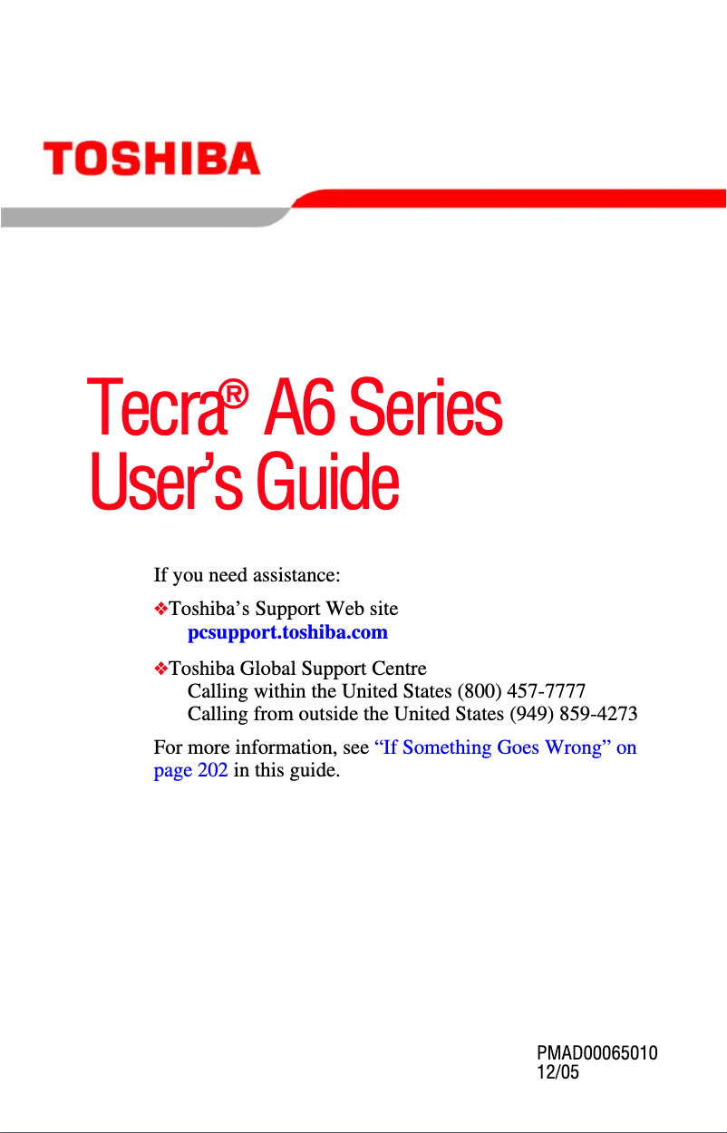 Image de la première page du manuel de l'appareil Tecra A6