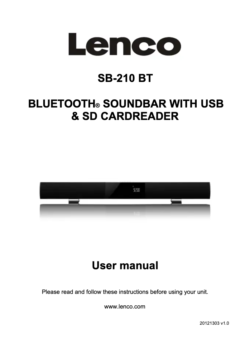 Image de la première page du manuel de l'appareil SB-210 BT