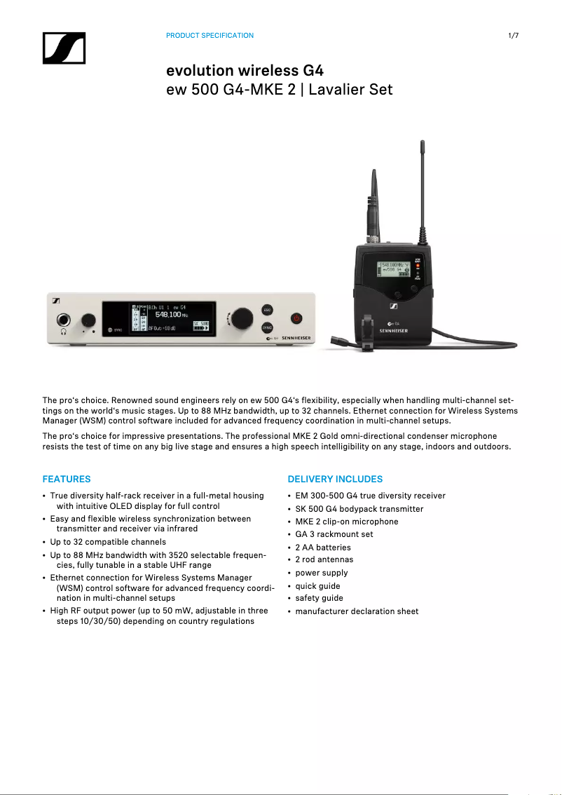 Image de la première page du manuel de l'appareil ew 500 G4-MKE2