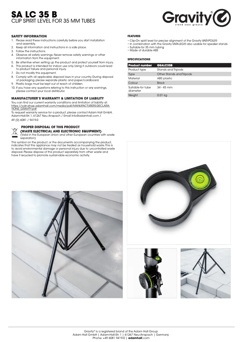 Page 1 de la notice Manuel utilisateur Gravity SA LC 35 B