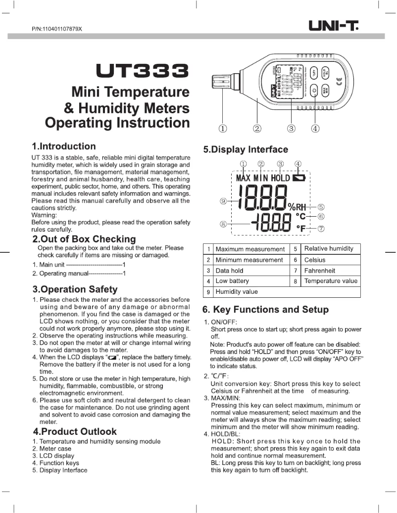 Page n°1 - Manuel utilisateur Uni-T UT333