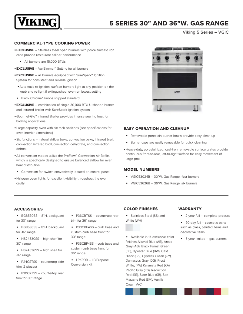 Page 1 de la notice Fiche technique Viking VGIC53626BSSLP