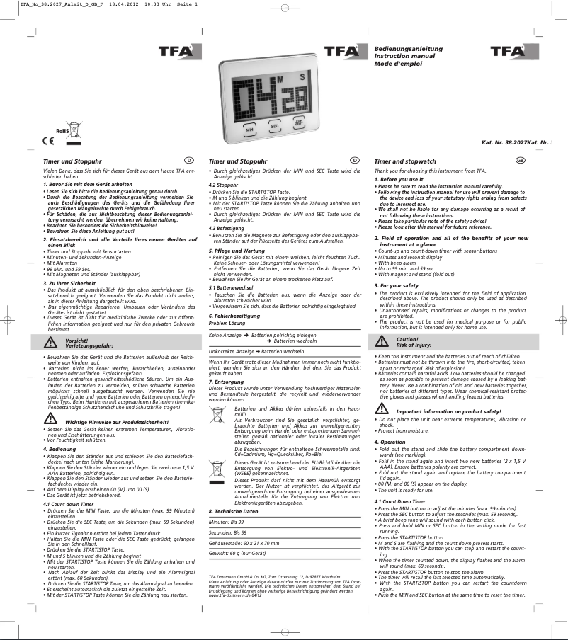 Image de la première page du manuel de l'appareil 38.2027