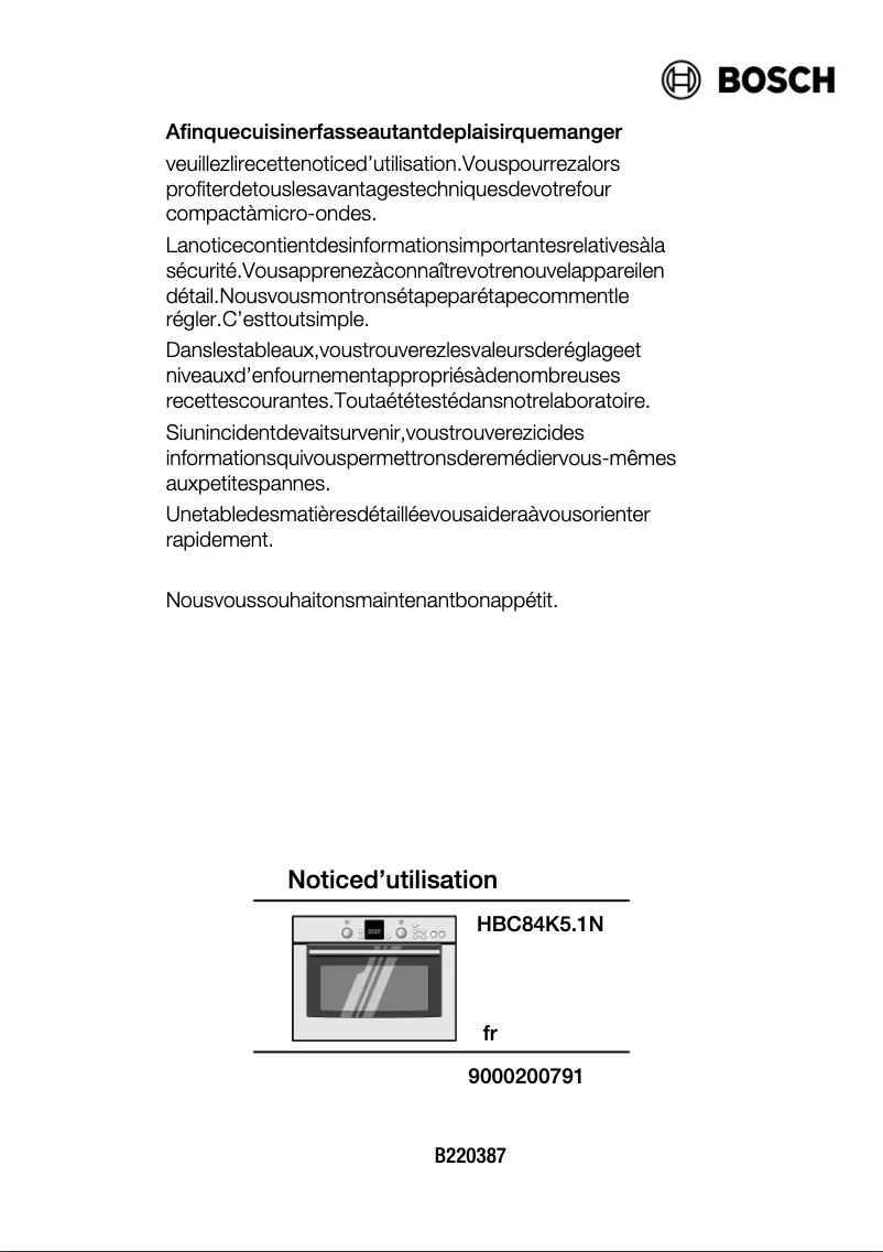 Page 1 de la notice Manuel utilisateur Bosch HBC84K561N