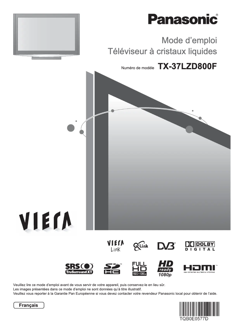 Image de la première page du manuel de l'appareil Viera TX-37LZD800F