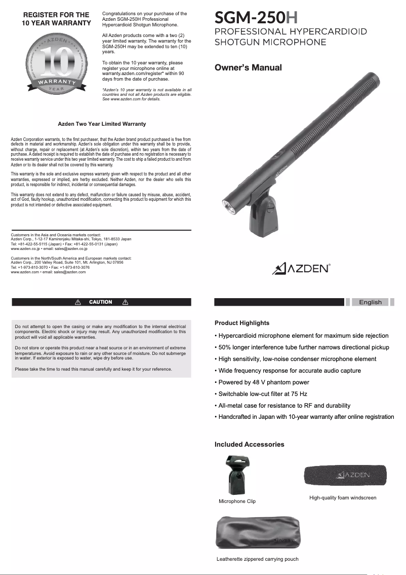 Page n°1 - Manuel utilisateur Azden SGM-250H