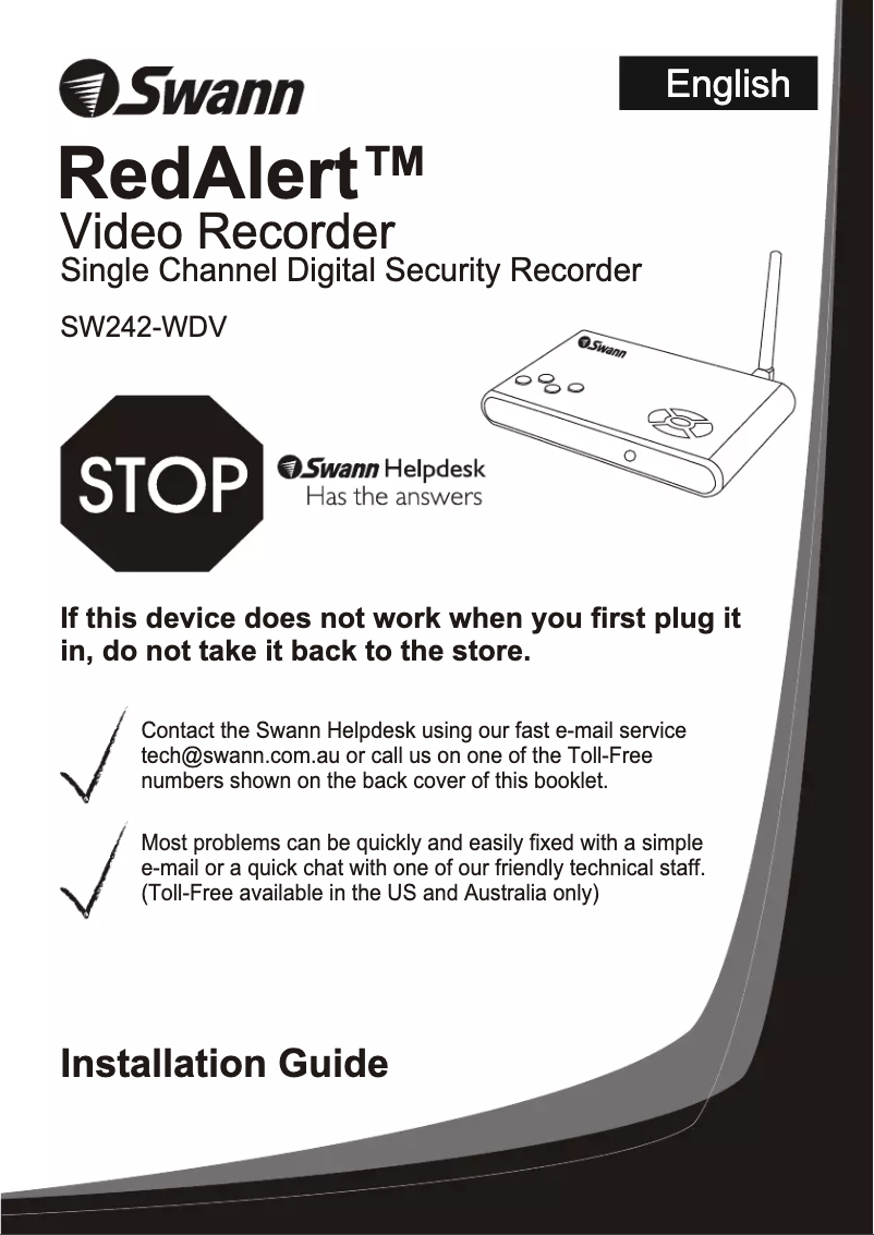 Page 1 de la notice Manuel utilisateur Swann SW242-WDV