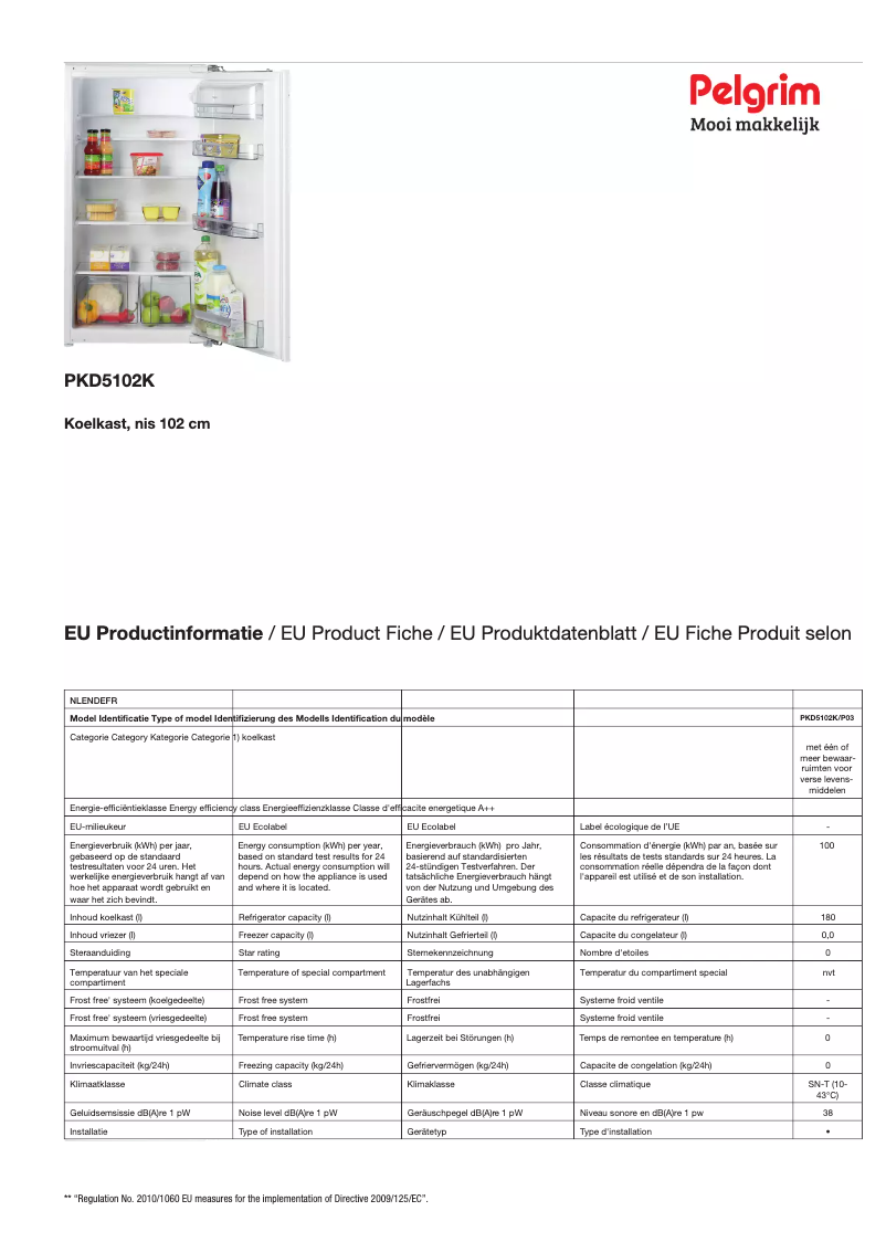 Page 1 de la notice Fiche technique Pelgrim PKD5102K