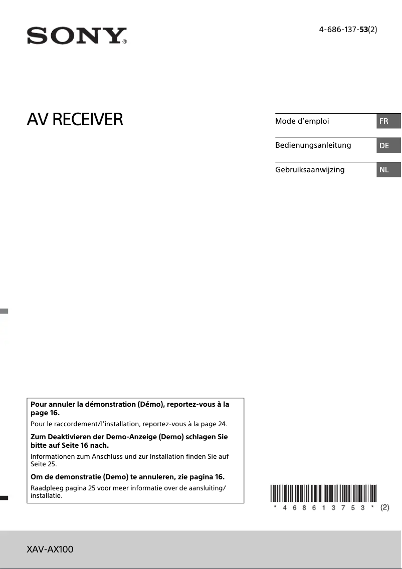 Page 1 de la notice Manuel utilisateur Sony XAV-AX100