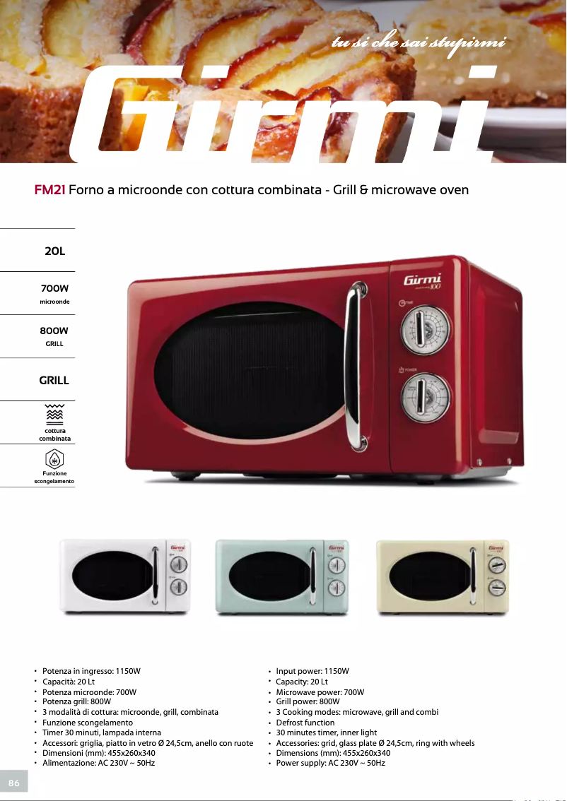 Page 1 de la notice Fiche technique Girmi FM21