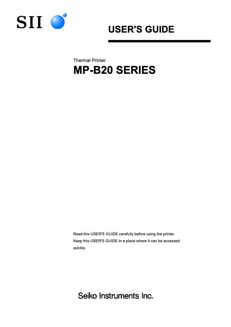 Page 1 de la notice Manuel utilisateur Seiko MP-B20