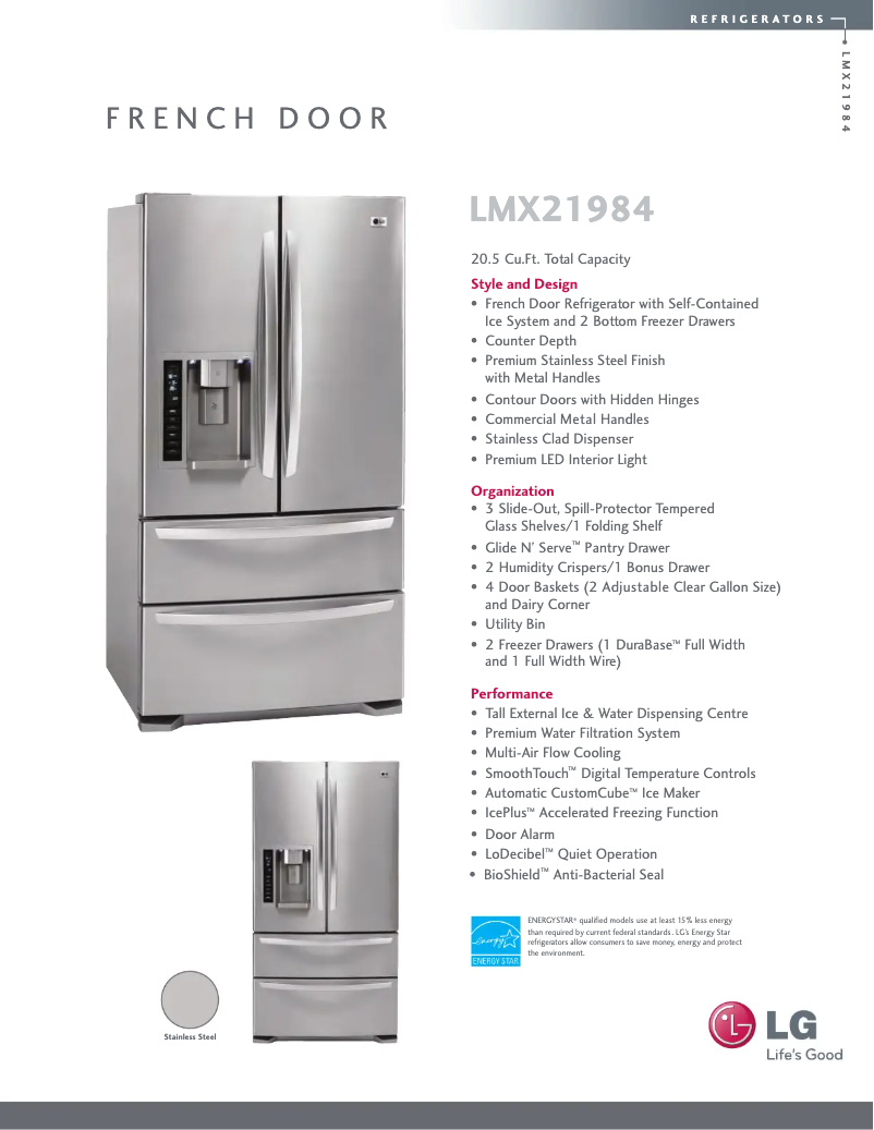 Page 1 de la notice Fiche technique LG LMX21984ST
