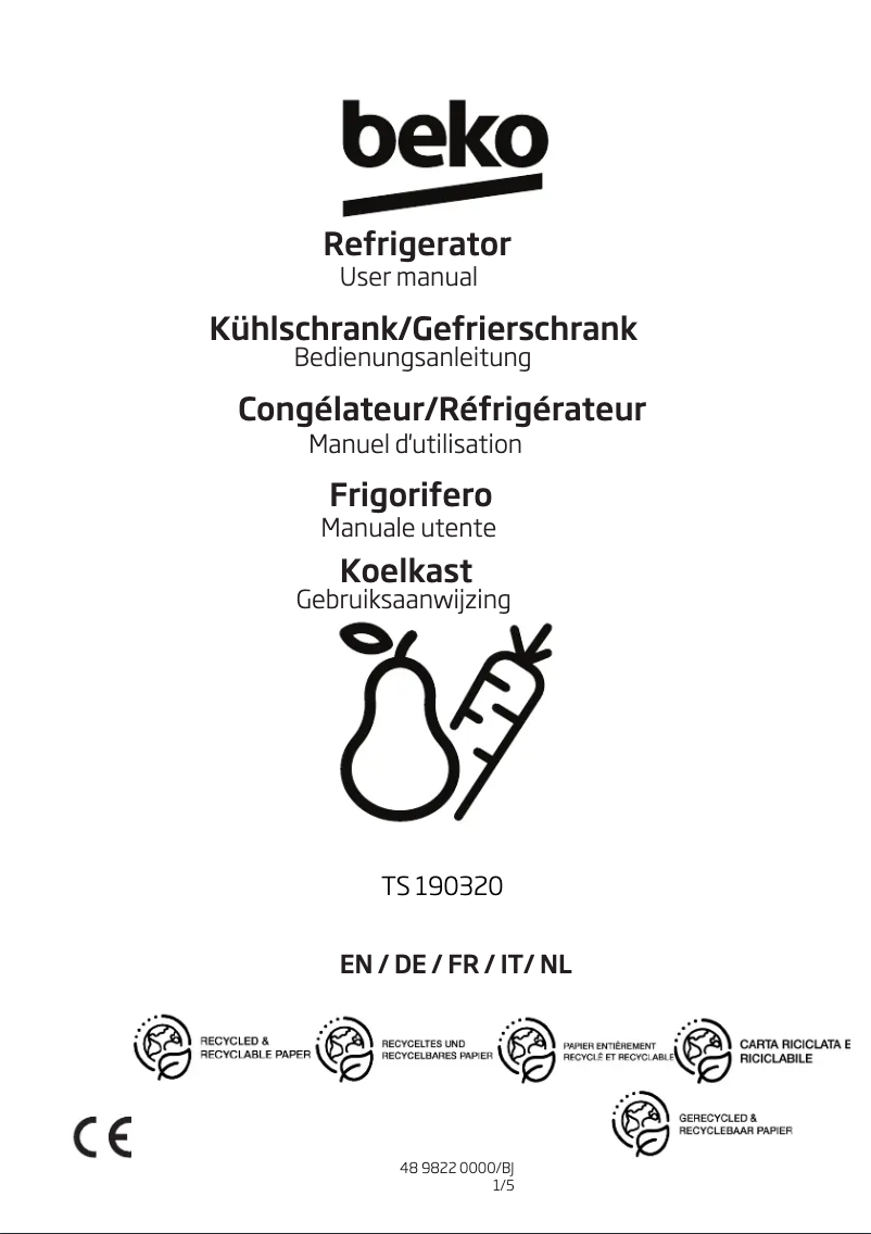Page 1 de la notice Manuel utilisateur Beko TS 190320