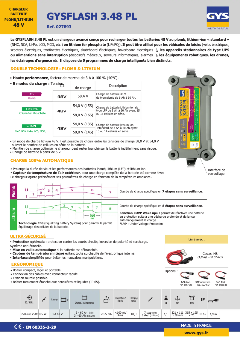 Page 1 de la notice Fiche technique GYS Gysflash 3.48 PL